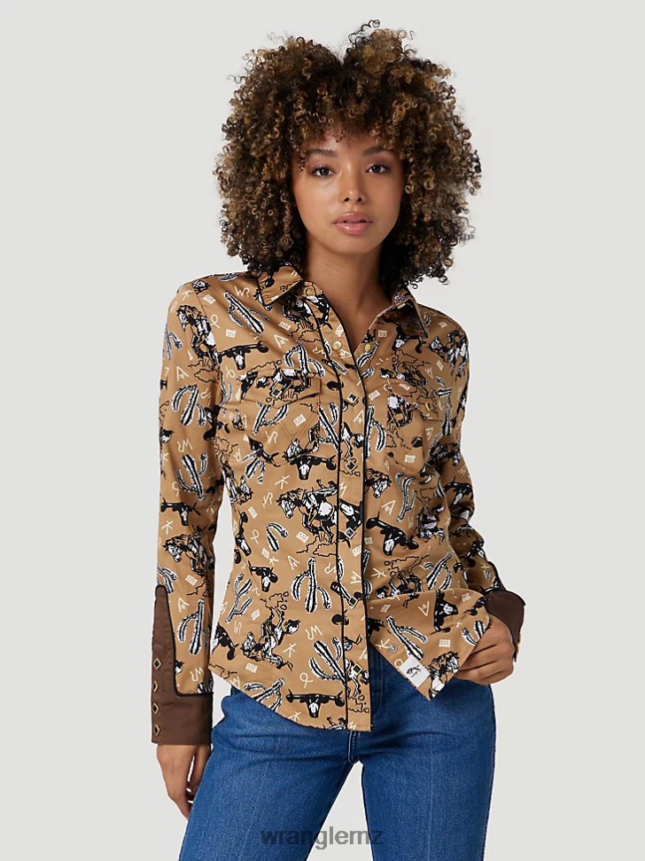 Wrangler Long Sleeve One Point Front and Back Yokes Solid Top Black (LW1002X) Women Clothing DRL6LH888