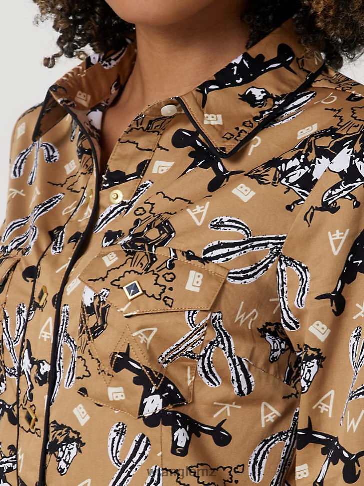 Wrangler Long Sleeve One Point Front and Back Yokes Solid Top Black (LW1002X) Women Clothing DRL6LH888