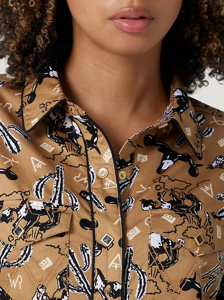 Wrangler Long Sleeve One Point Front and Back Yokes Solid Top Black (LW1002X) Women Clothing DRL6LH888