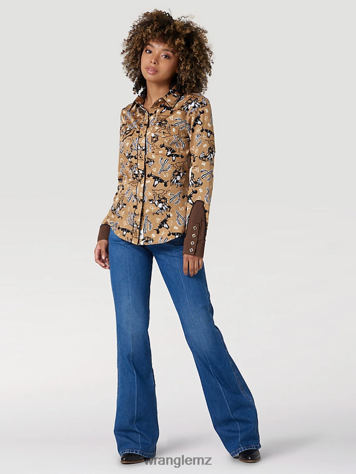 Wrangler Long Sleeve One Point Front and Back Yokes Solid Top Black (LW1002X) Women Clothing DRL6LH888