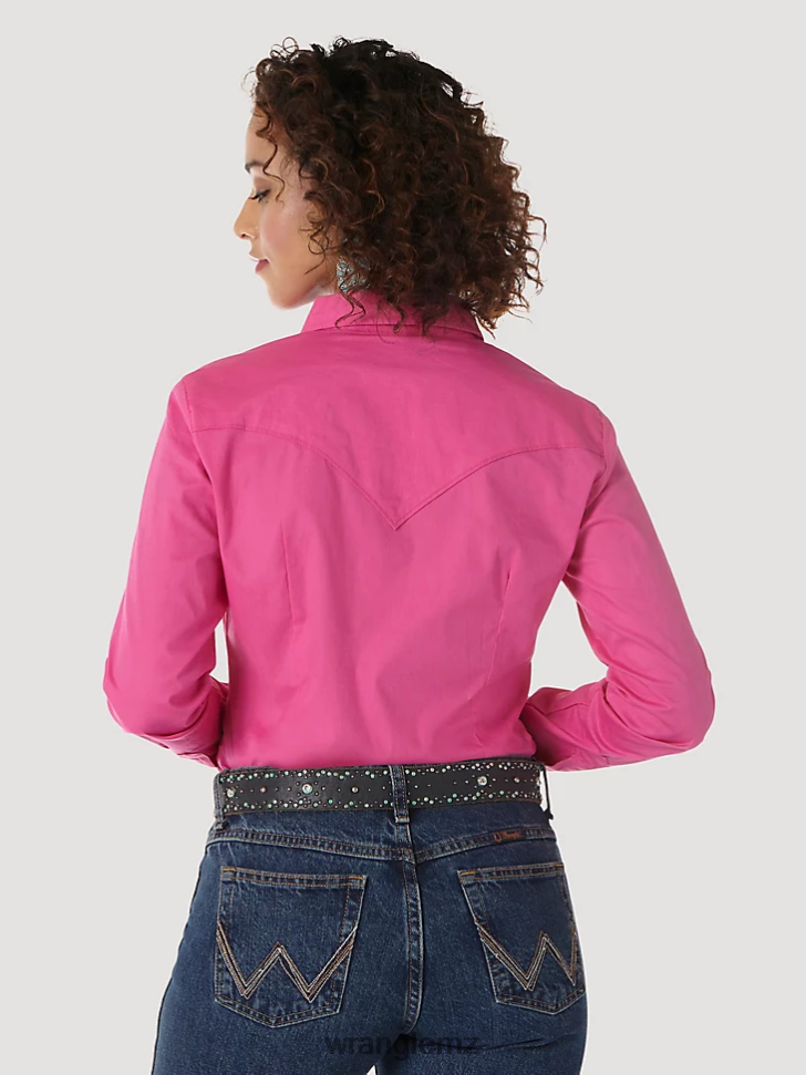 Wrangler Long Sleeve One Point Front and Back Yokes Solid Top Pink (LW1003K) Women Clothing DRL6LH891