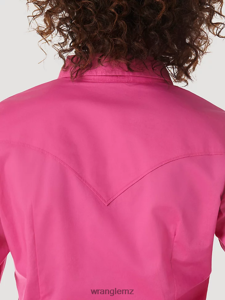 Wrangler Long Sleeve One Point Front and Back Yokes Solid Top Pink (LW1003K) Women Clothing DRL6LH891