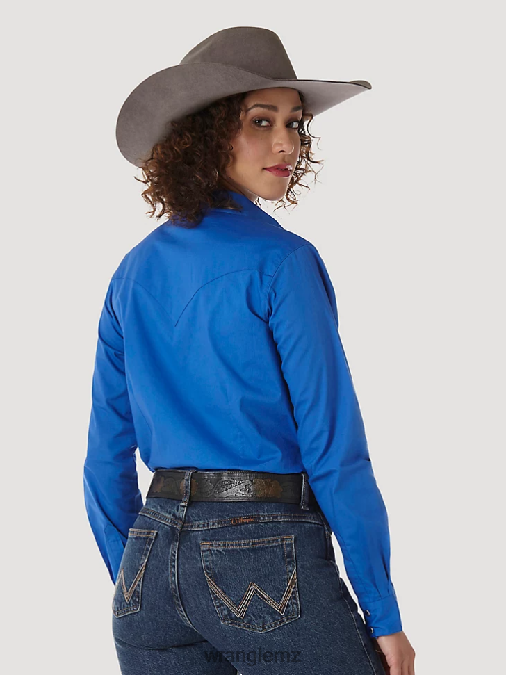 Wrangler Long Sleeve One Point Front and Back Yokes Solid Top Royal (LW1011B) Women Clothing DRL6LH890