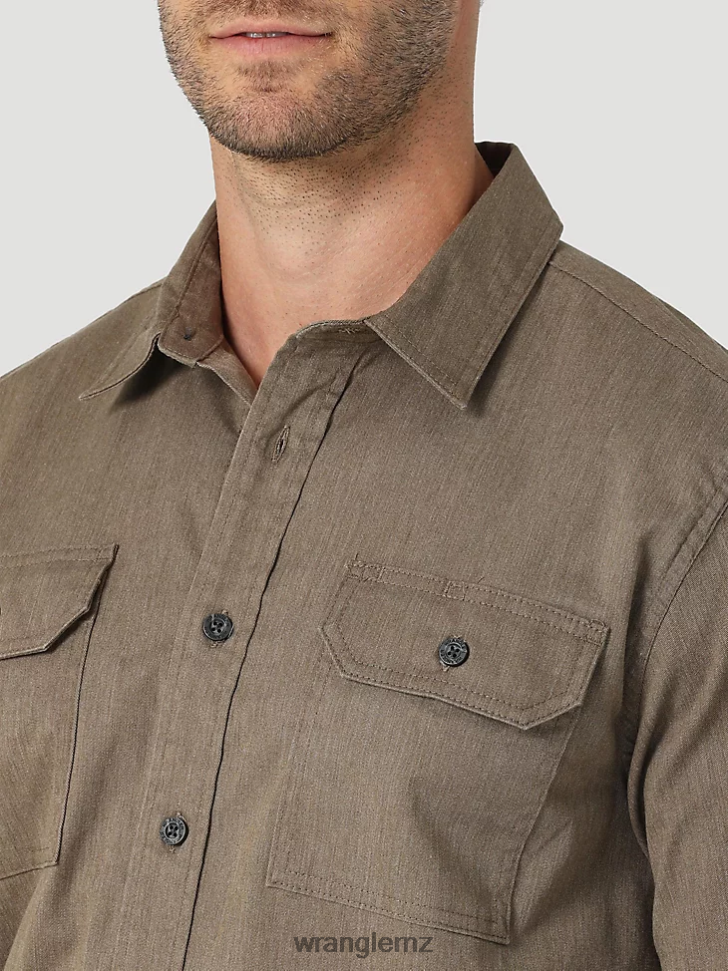 Wrangler Long Sleeve Twill/Denim Shirt Teak Heather (112324408) Men Clothing DRL6LH376