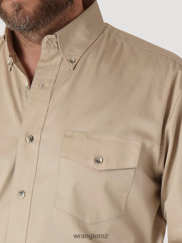 Wrangler Painted Desert Long Sleeve Button Down Lightweight Solid Twill Shirt Tan (MP3482T) Men Clothing DRL6LH299