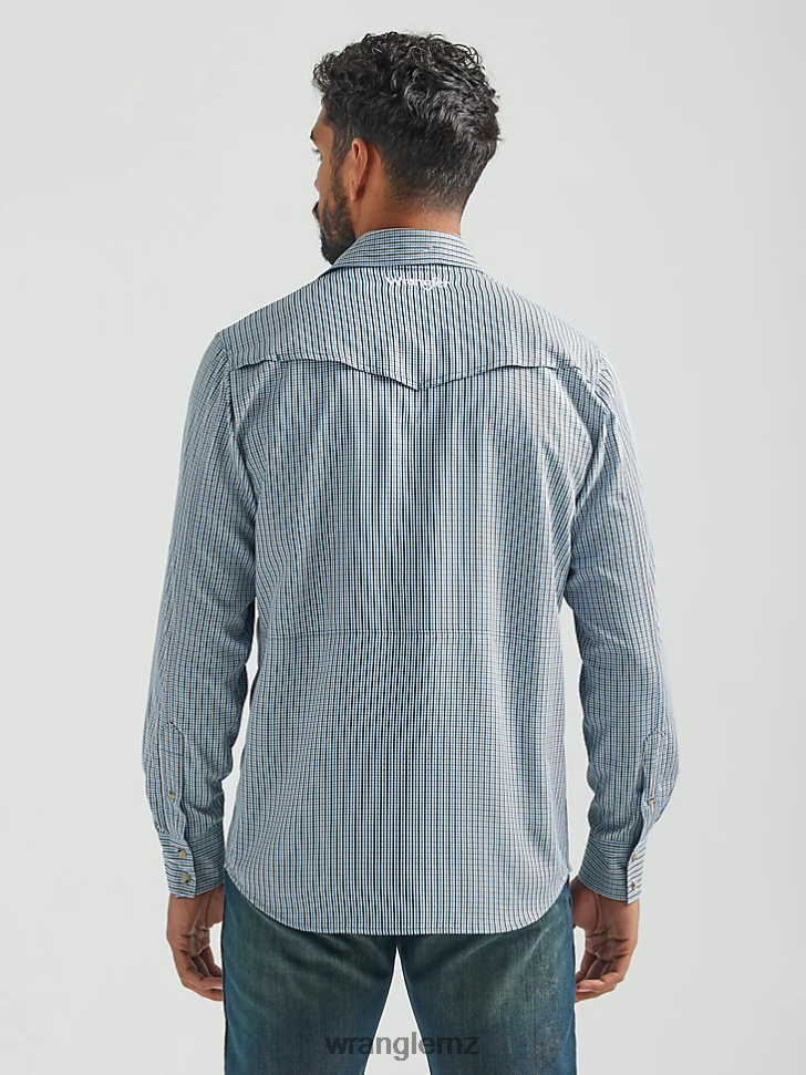 Wrangler Performance Snap Long Sleeve Plaid Shirt Blue Gray (112326154) Men Clothing DRL6LH436