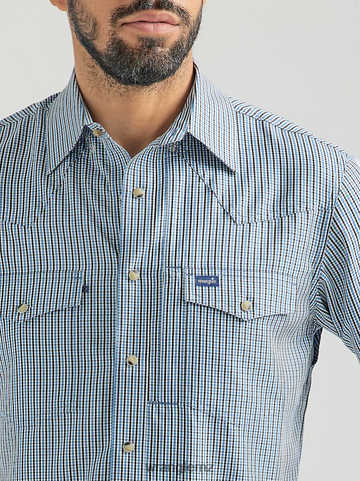 Wrangler Performance Snap Long Sleeve Plaid Shirt Blue Gray (112326154) Men Clothing DRL6LH436