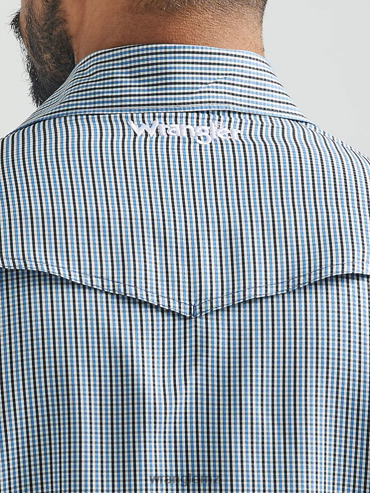 Wrangler Performance Snap Long Sleeve Plaid Shirt Blue Gray (112326154) Men Clothing DRL6LH436