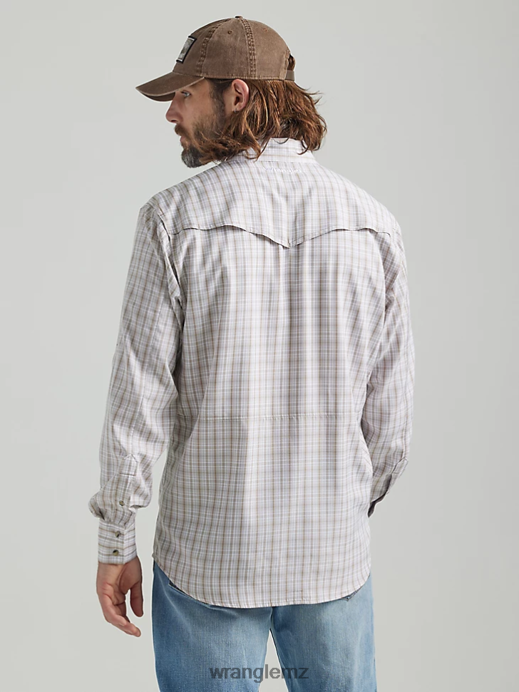 Wrangler Performance Snap Long Sleeve Plaid Shirt Tan Plaid (112326185) Men Clothing DRL6LH435