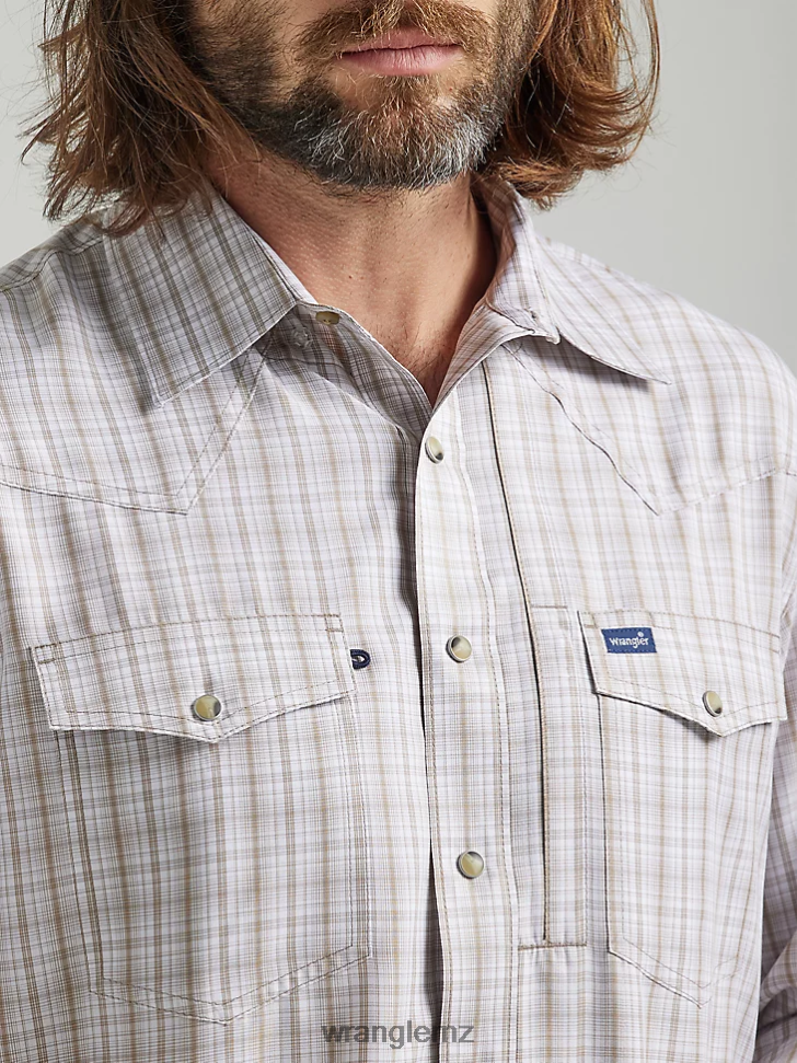 Wrangler Performance Snap Long Sleeve Plaid Shirt Tan Plaid (112326185) Men Clothing DRL6LH435