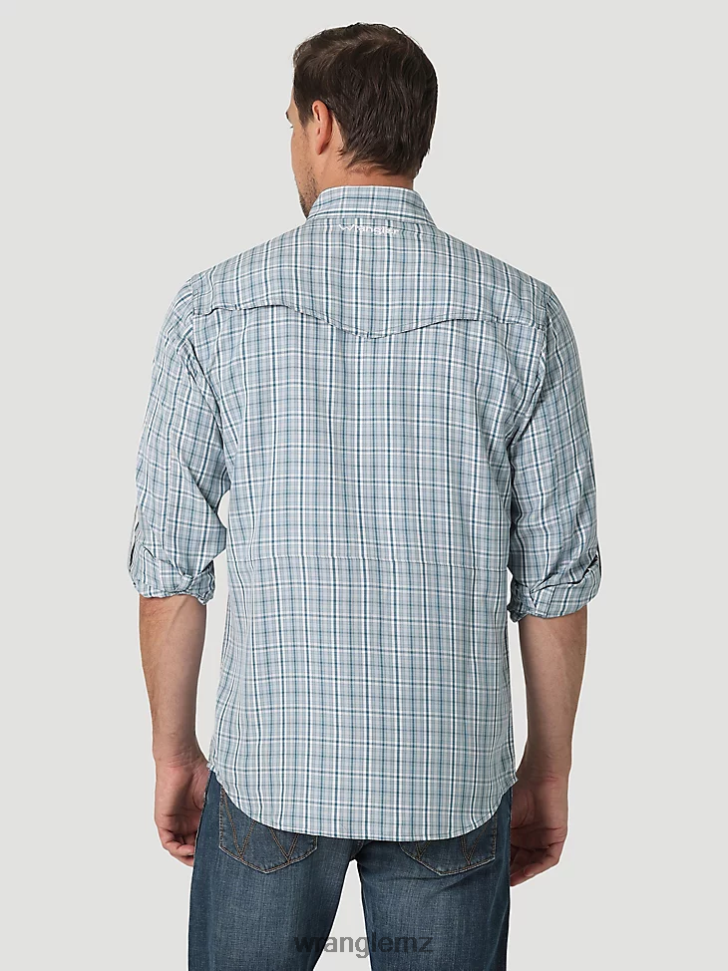 Wrangler Performance Snap Long Sleeve Plaid Shirt Teal Plaid (112326180) Men Clothing DRL6LH434