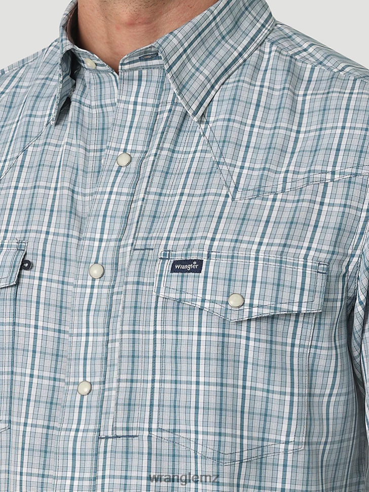 Wrangler Performance Snap Long Sleeve Plaid Shirt Teal Plaid (112326180) Men Clothing DRL6LH434