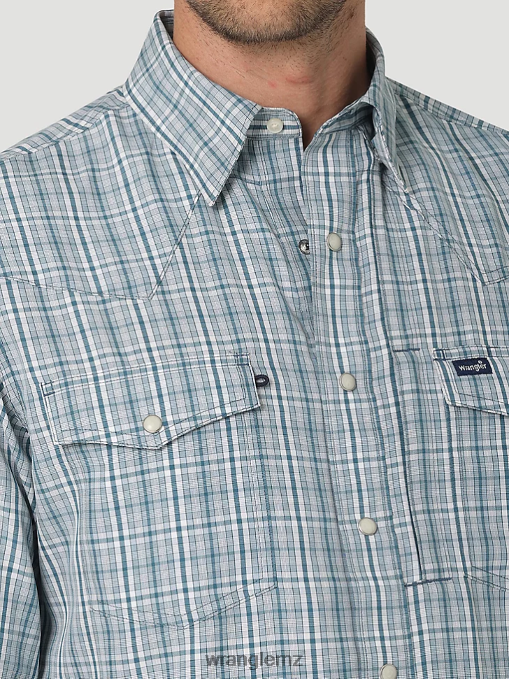Wrangler Performance Snap Long Sleeve Plaid Shirt Teal Plaid (112326180) Men Clothing DRL6LH434