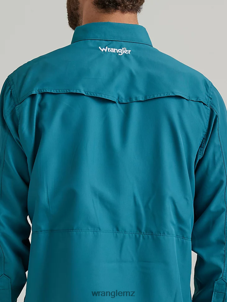 Wrangler Performance Snap Long Sleeve Solid Shirt Deep Teal (112326173) Men Clothing DRL6LH433