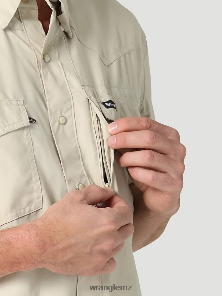 Wrangler Performance Snap Long Sleeve Solid Shirt Overcast (112323768) Men Clothing DRL6LH432