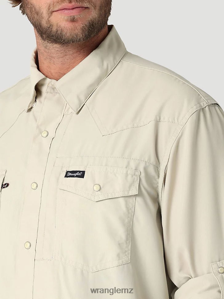 Wrangler Performance Snap Long Sleeve Solid Shirt Overcast (112323768) Men Clothing DRL6LH432