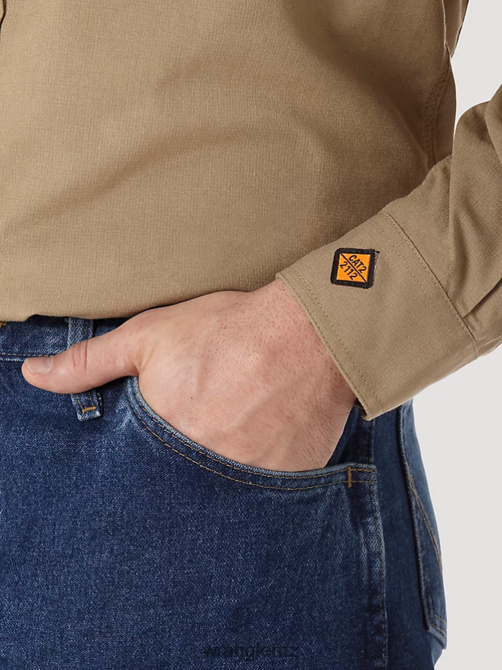 Wrangler RIGGS Workwear FR Flame Resistant Twill Solid Work Shirt Khaki (FR3W01K) Men Clothing DRL6LH403