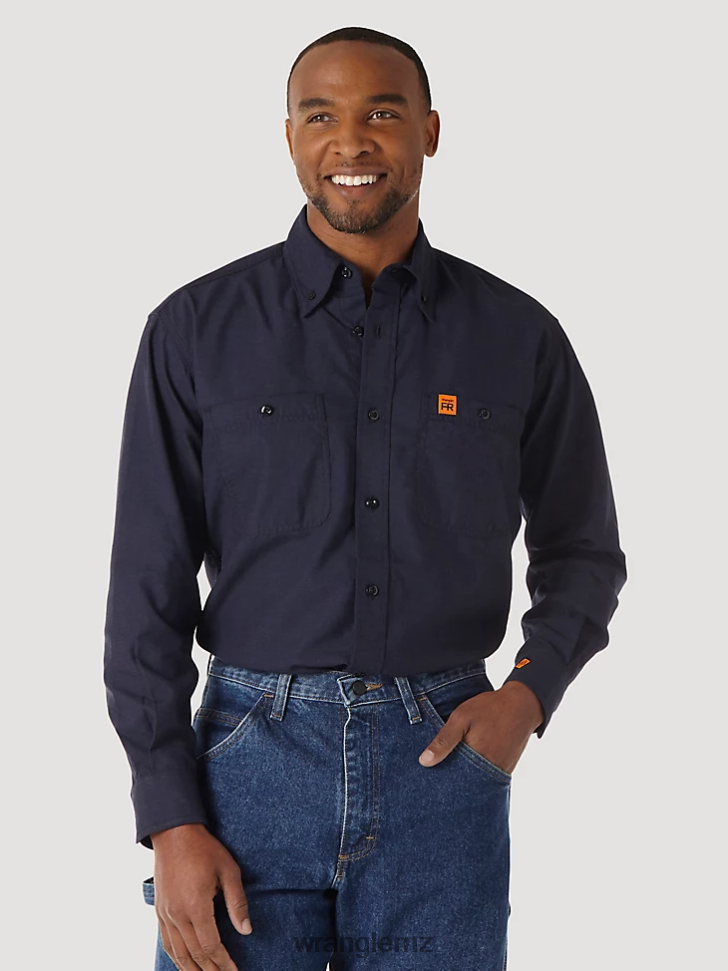Wrangler RIGGS Workwear FR Flame Resistant Twill Solid Work Shirt Navy (FR3W01N) Men Clothing DRL6LH402