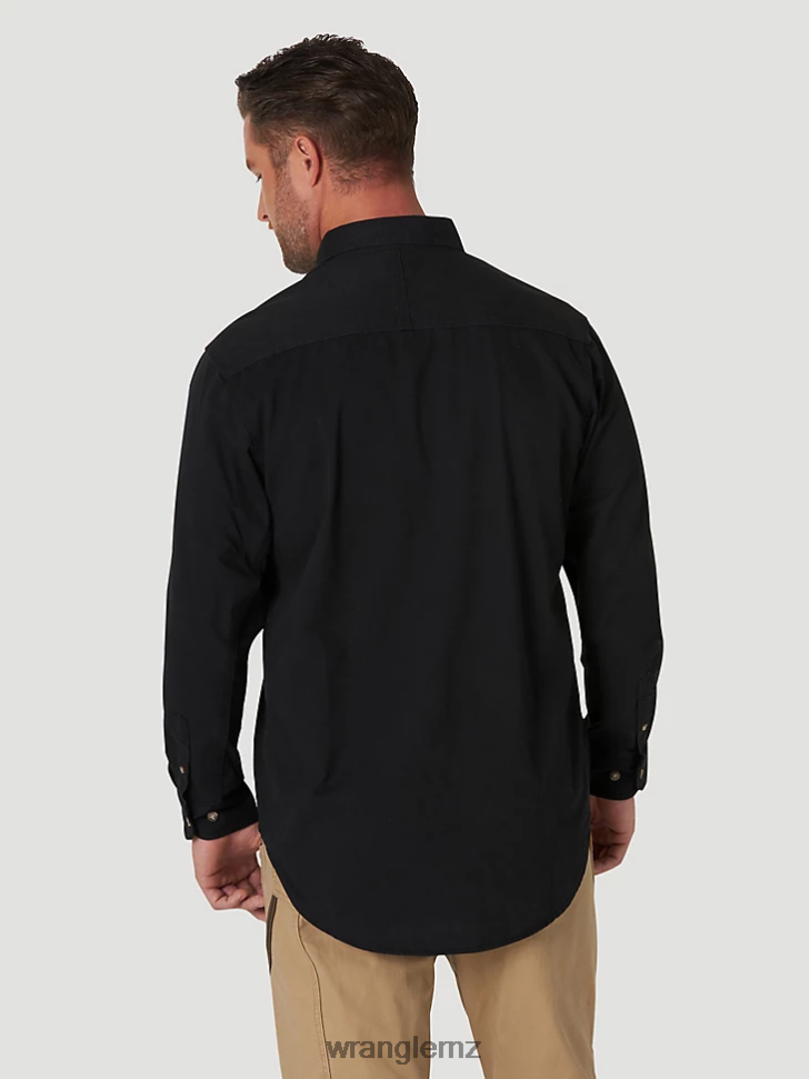 Wrangler RIGGS Workwear Long Sleeve Button Down Solid Twill Work Shirt Black (103W501BK) Men Clothing DRL6LH353