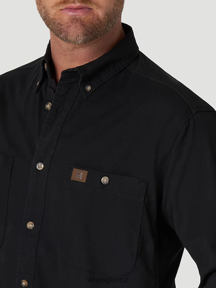 Wrangler RIGGS Workwear Long Sleeve Button Down Solid Twill Work Shirt Black (103W501BK) Men Clothing DRL6LH353