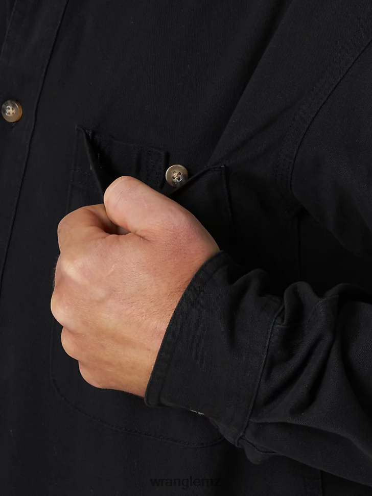 Wrangler RIGGS Workwear Long Sleeve Button Down Solid Twill Work Shirt Black (103W501BK) Men Clothing DRL6LH353