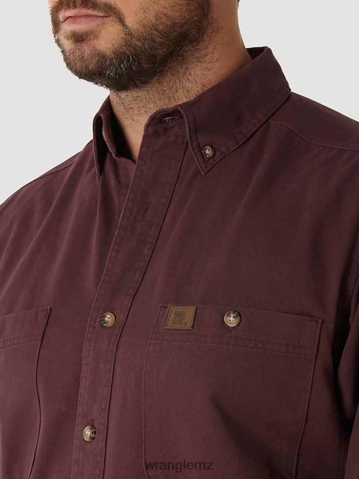 Wrangler RIGGS Workwear Long Sleeve Button Down Solid Twill Work Shirt Burgundy (3W501BG) Men Clothing DRL6LH352