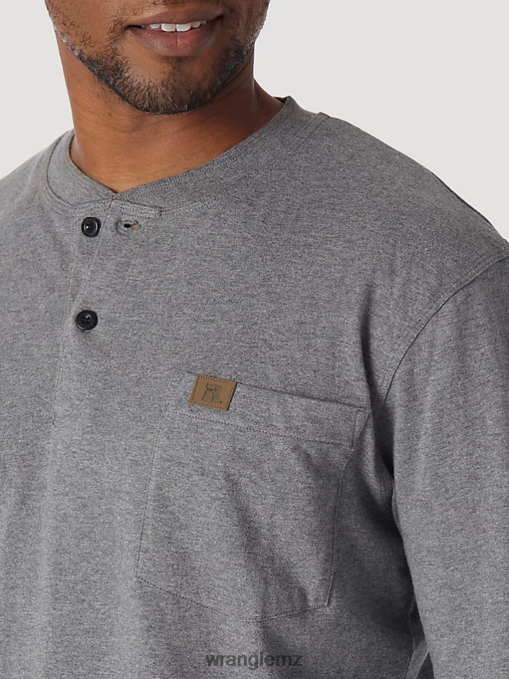 Wrangler RIGGS Workwear Long Sleeve Solid Henley Charcoal Grey (3W750CH) Men Clothing DRL6LH288