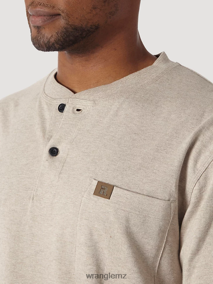 Wrangler RIGGS Workwear Long Sleeve Solid Henley Oatmeal Heather (3W750OH) Men Clothing DRL6LH289