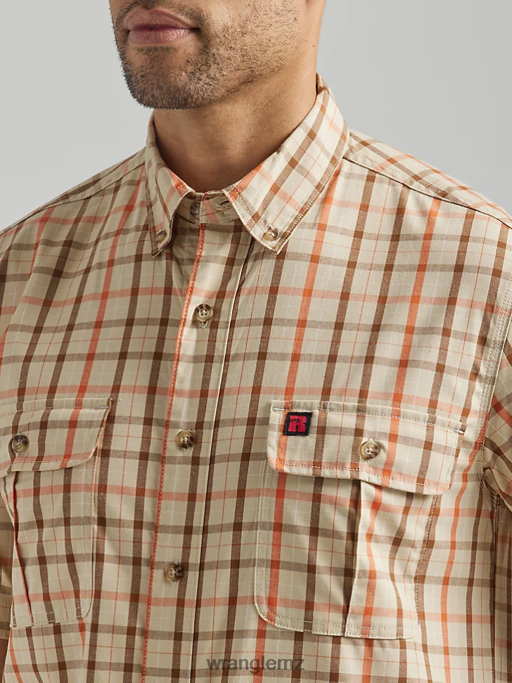 Wrangler RIGGS Workwear Plaid Work Shirt Khaki Yellow (112325418) Men Clothing DRL6LH673