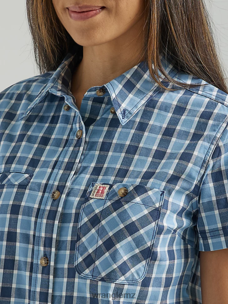 Wrangler RIGGS Workwear Short Sleeve Foreman Button Down Shirt Blue Deep (112325690) Women Clothing DRL6LH907