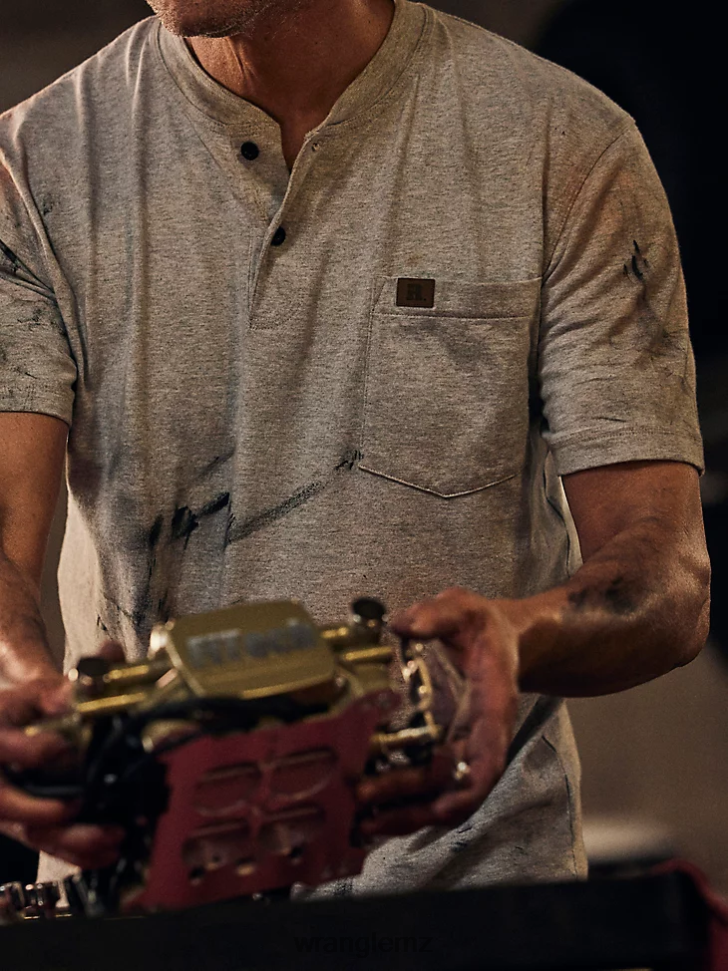 Wrangler RIGGS Workwear Short Sleeve Henley Ash Heather (3W760AH) Men Clothing DRL6LH657