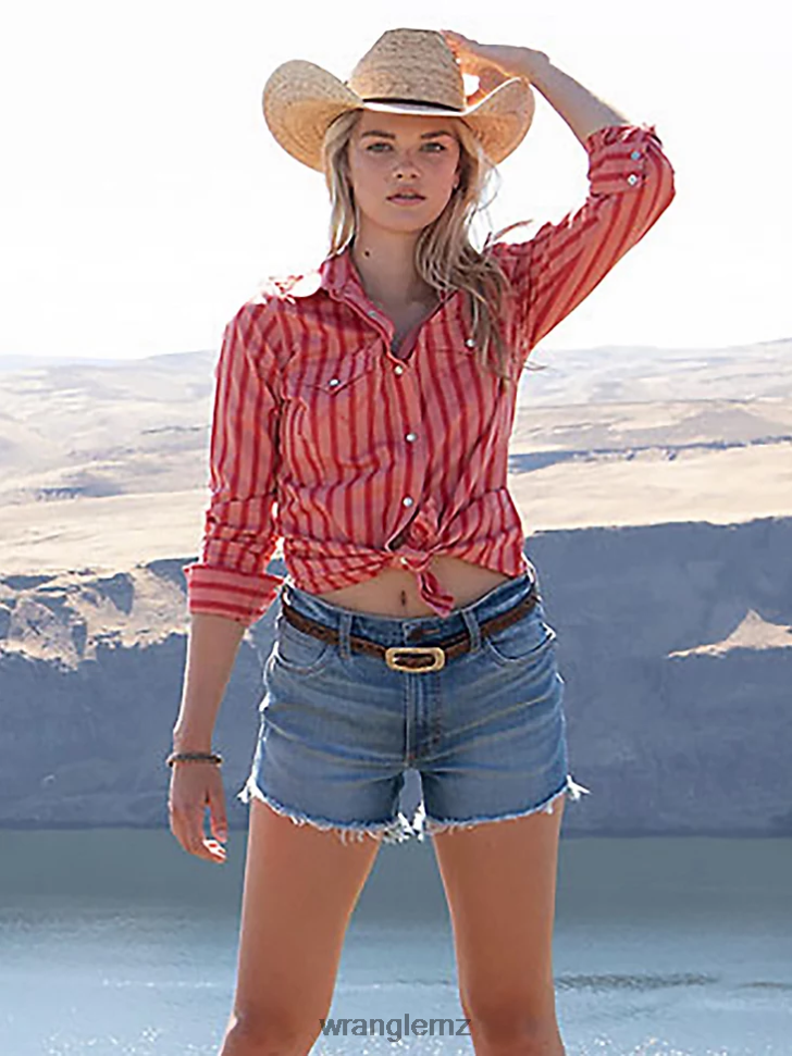Wrangler Retro Americana Bandana Western Snap Shirt Red (112327234) Women Clothing DRL6LH882