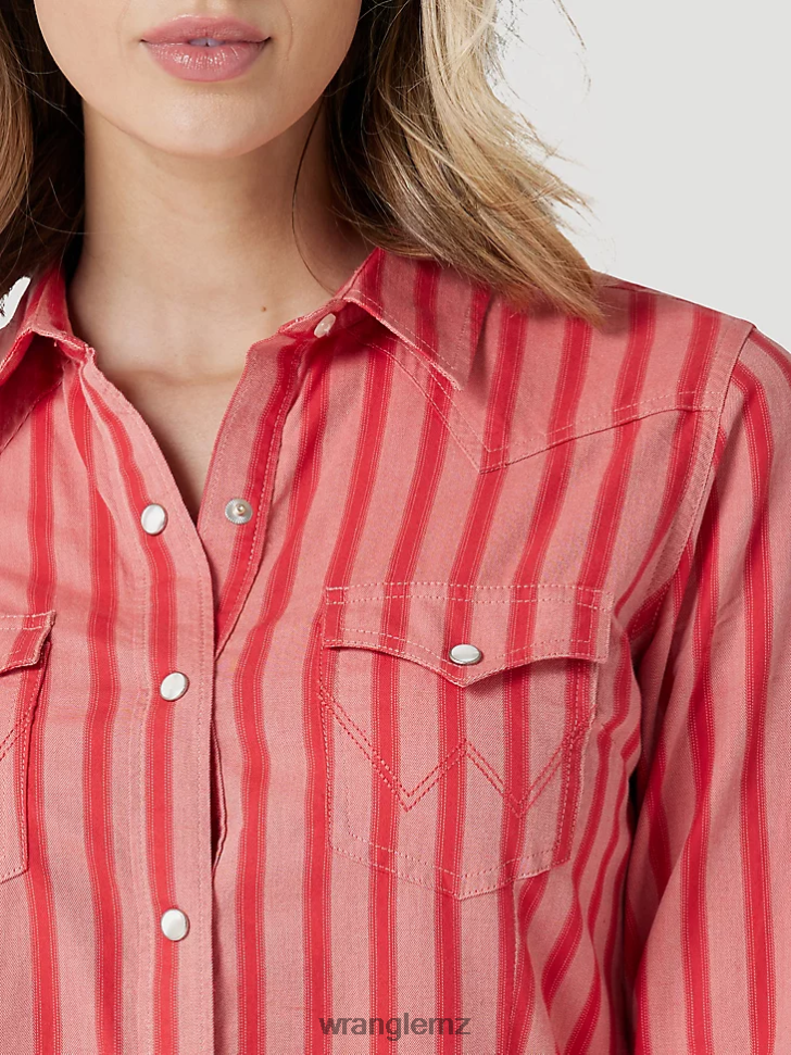 Wrangler Retro Americana Bandana Western Snap Shirt Red (112327234) Women Clothing DRL6LH882