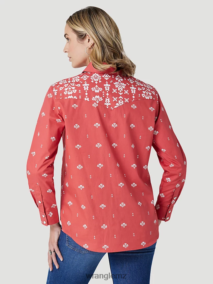 Wrangler Retro Americana Bandana Western Snap Shirt Red (112327234) Women Clothing DRL6LH882