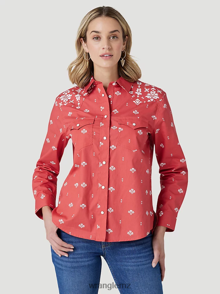 Wrangler Retro Americana Bandana Western Snap Shirt Red (112327234) Women Clothing DRL6LH882