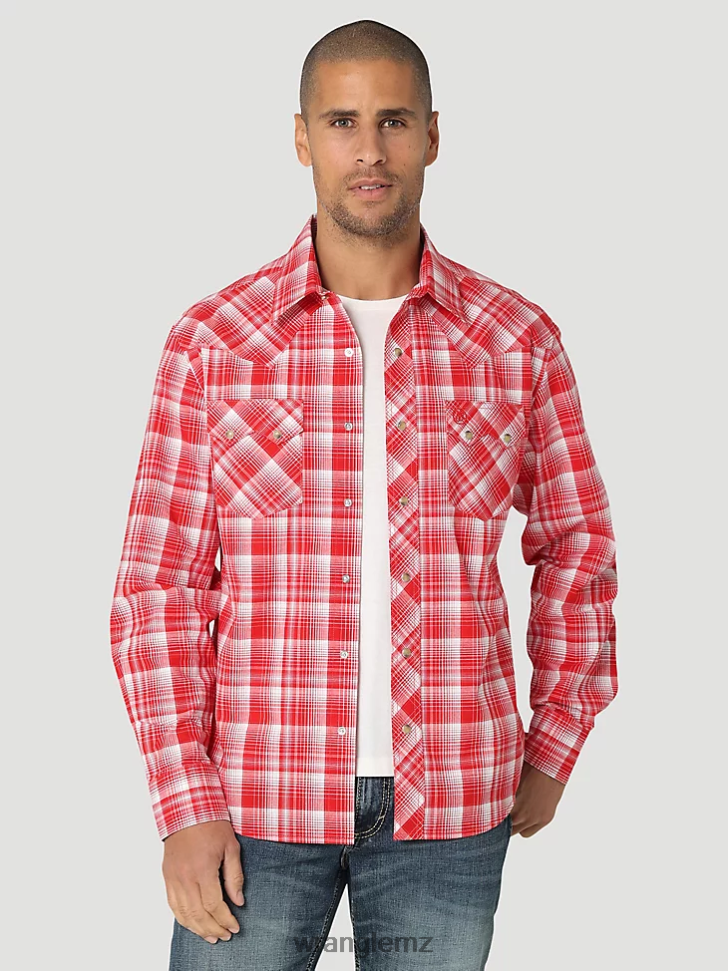 Wrangler Retro Long Sleeve Sawtooth Snap Pocket Western Shirt Bold Red (112324672) Men Clothing DRL6LH691