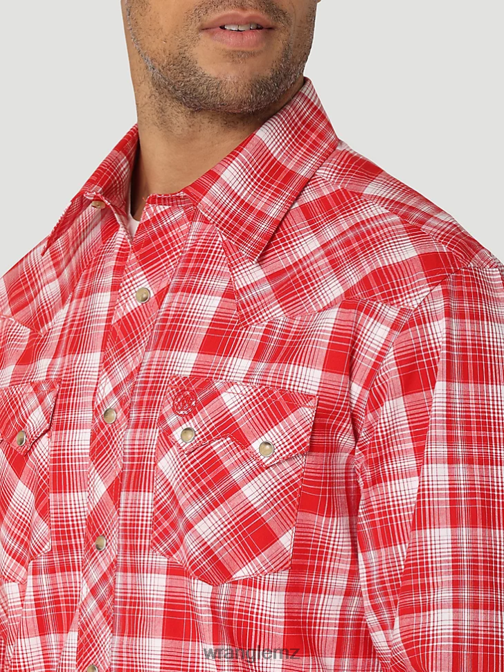 Wrangler Retro Long Sleeve Sawtooth Snap Pocket Western Shirt Bold Red (112324672) Men Clothing DRL6LH691