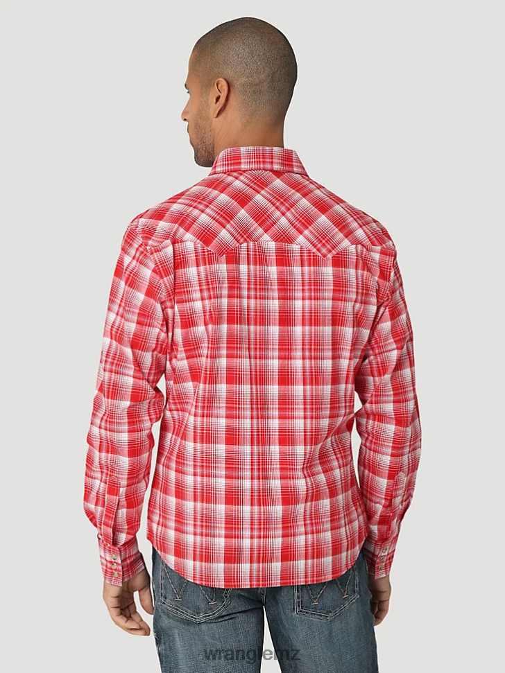 Wrangler Retro Long Sleeve Sawtooth Snap Pocket Western Shirt Bold Red (112324672) Men Clothing DRL6LH691