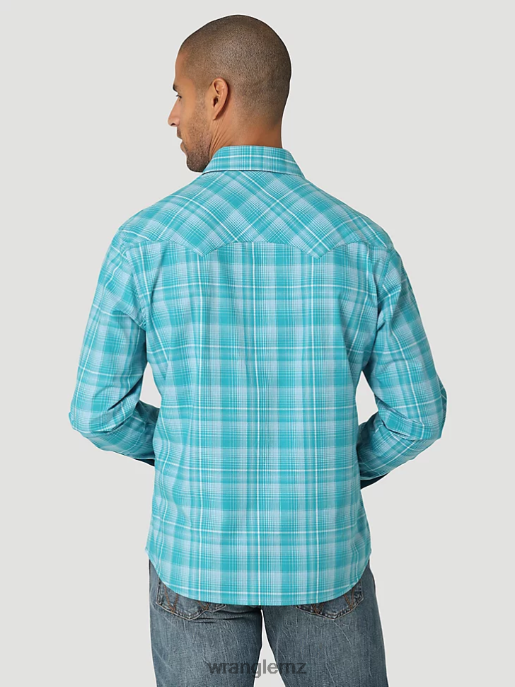 Wrangler Retro Long Sleeve Sawtooth Snap Pocket Western Shirt Teal Blue (112324670) Men Clothing DRL6LH693