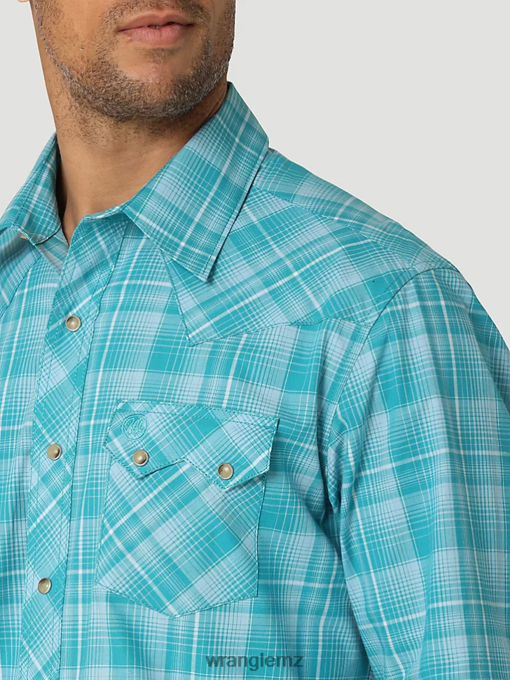 Wrangler Retro Long Sleeve Sawtooth Snap Pocket Western Shirt Teal Blue (112324670) Men Clothing DRL6LH693
