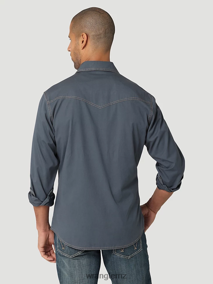 Wrangler Retro Premium Contrast Trim Western Snap Flap Pocket Solid Shirt Ombre Blue (112324845) Men Clothing DRL6LH456