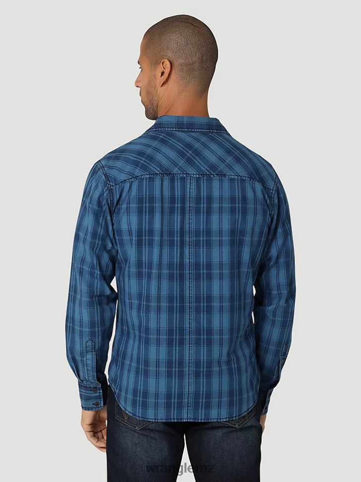 Wrangler Retro Premium Long Sleeve Button Down Plaid Shirt Azul (112324855) Men Clothing DRL6LH337