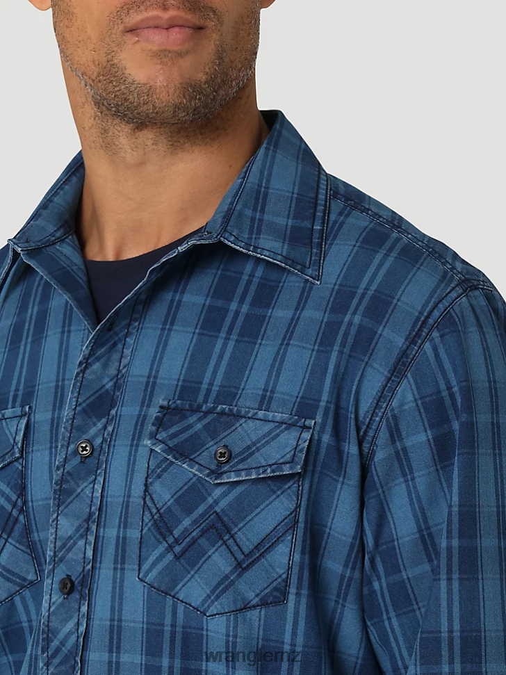 Wrangler Retro Premium Long Sleeve Button Down Plaid Shirt Azul (112324855) Men Clothing DRL6LH337