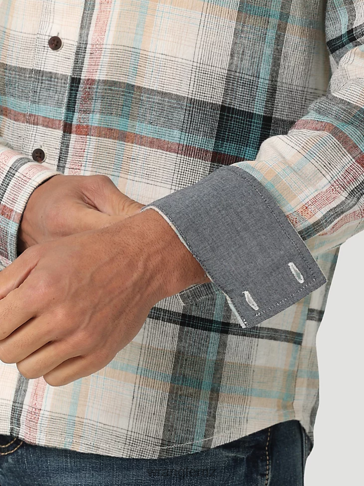 Wrangler Retro Premium Long Sleeve Button Down Plaid Shirt Off White (112324853) Men Clothing DRL6LH336