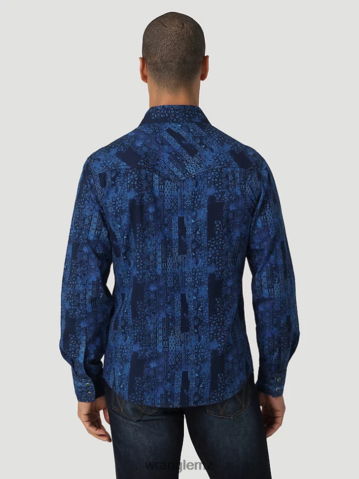 Wrangler Retro Premium Long Sleeve Button-Down Print Shirt Bandana Blue (112327791) Men Clothing DRL6LH427