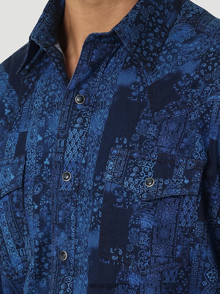 Wrangler Retro Premium Long Sleeve Button-Down Print Shirt Bandana Blue (112327791) Men Clothing DRL6LH427