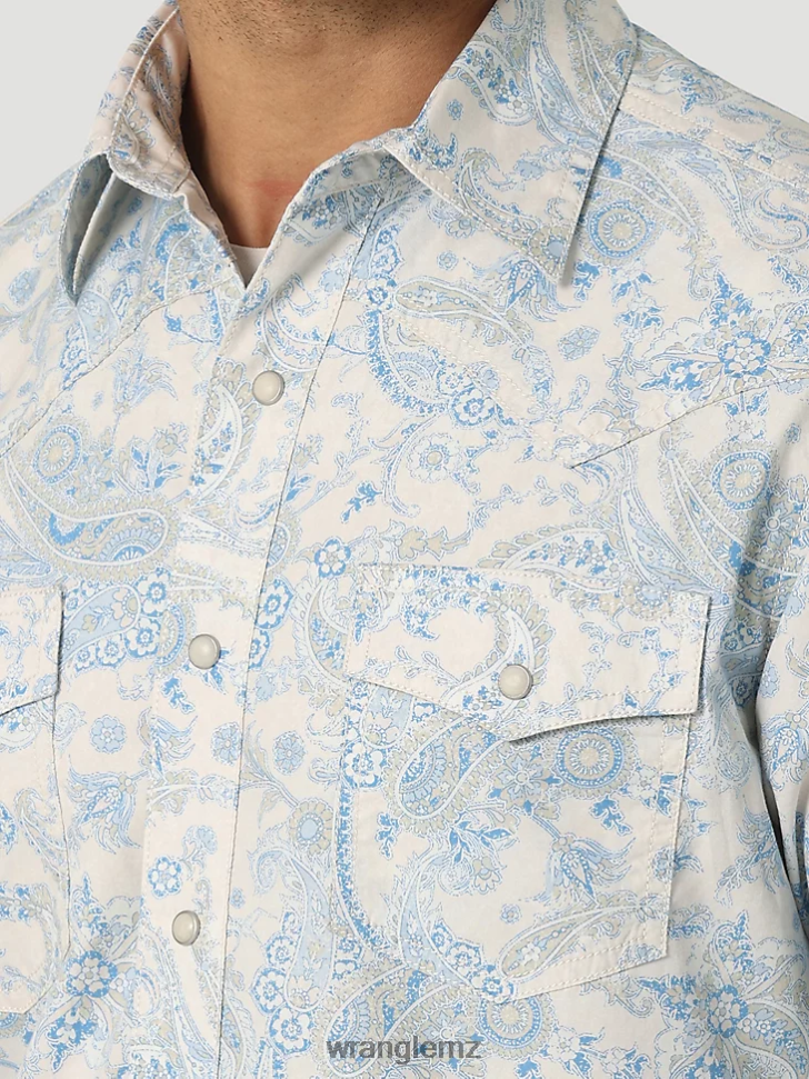 Wrangler Retro Premium Long Sleeve Button-Down Print Shirt Toile Blue (112327790) Men Clothing DRL6LH426