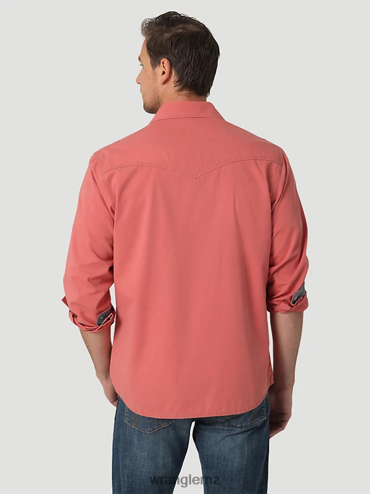 Wrangler Retro Premium Long Sleeve Button-Down Solid Shirt Pomelo Red (112327788) Men Clothing DRL6LH304