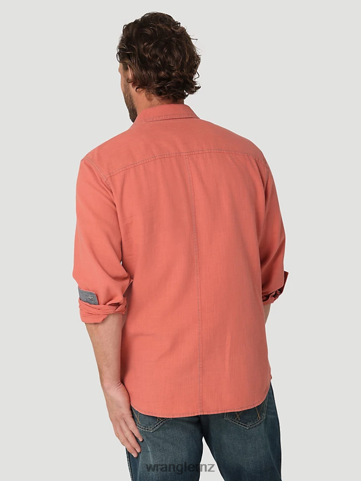 Wrangler Retro Premium Long Sleeve Button-Down Solid Shirt Salmon Red (112324852) Men Clothing DRL6LH303