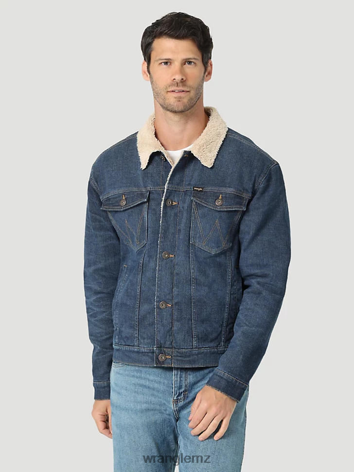 Wrangler Sherpa Lined Denim Jacket Dark Indigo (112323850) Men Clothing DRL6LH614